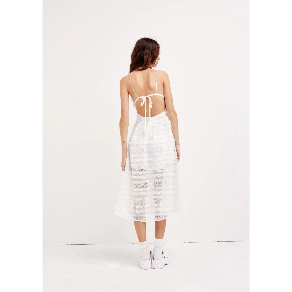 For Love and Lemons Cameron Embroidered Lace Ruffle Midi Dress - Picture 3 of 4